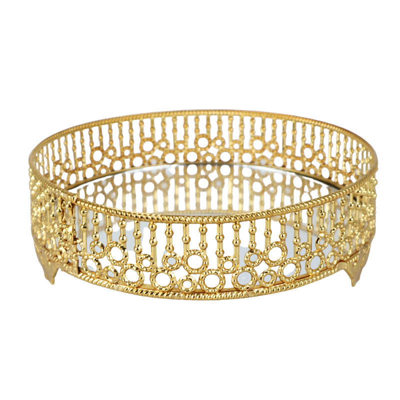 PLATEAU ROND DECO METAL MODELE OR 25 CM - MIX 3 DESIGNS 