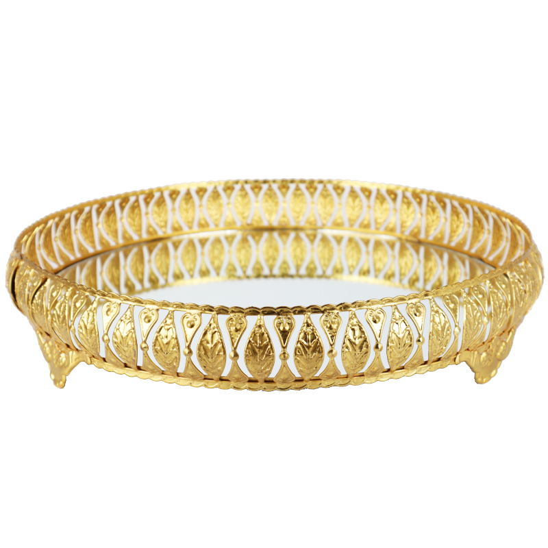 PLATEAU ROND DECO METAL MODELE OR 35 CM - MIX 3 DESIGNS 