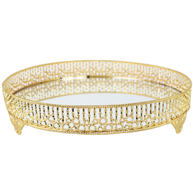 PLATEAU ROND DECO METAL MODELE OR 35 CM - MIX 3 DESIGNS 