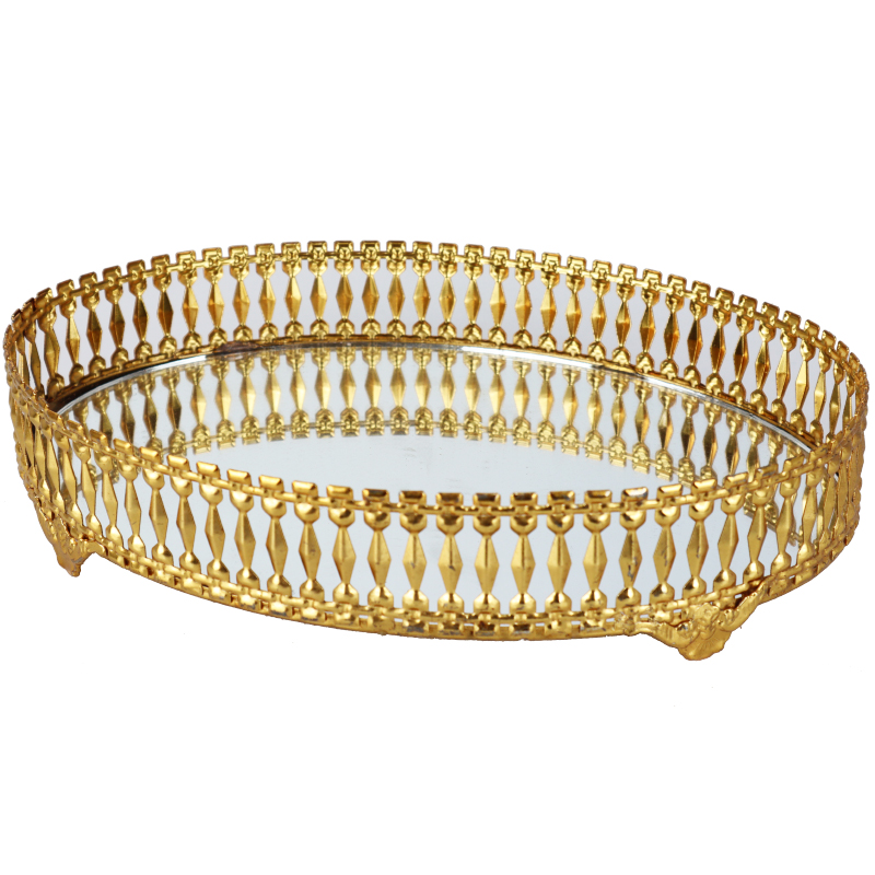 PLATEAU DECO OVAL METAL MODELE OR 28X14X6 CM - MIX 3 DESIGNS
