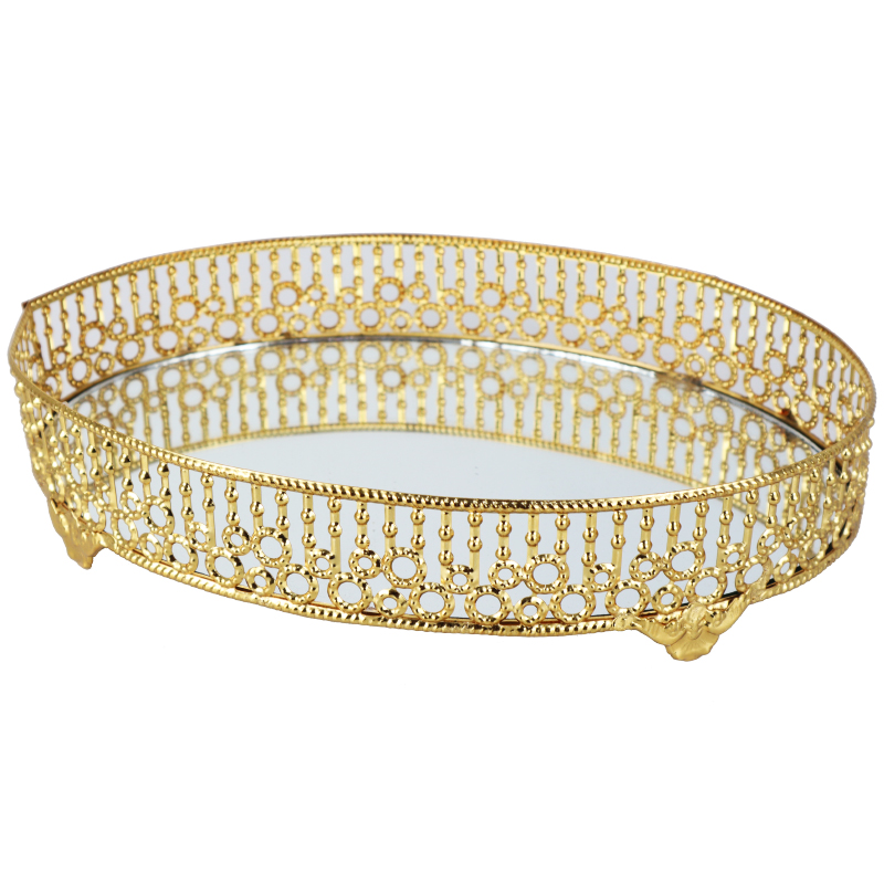 PLATEAU DECO OVAL METAL MODELE OR 28X14X6 CM - MIX 3 DESIGNS