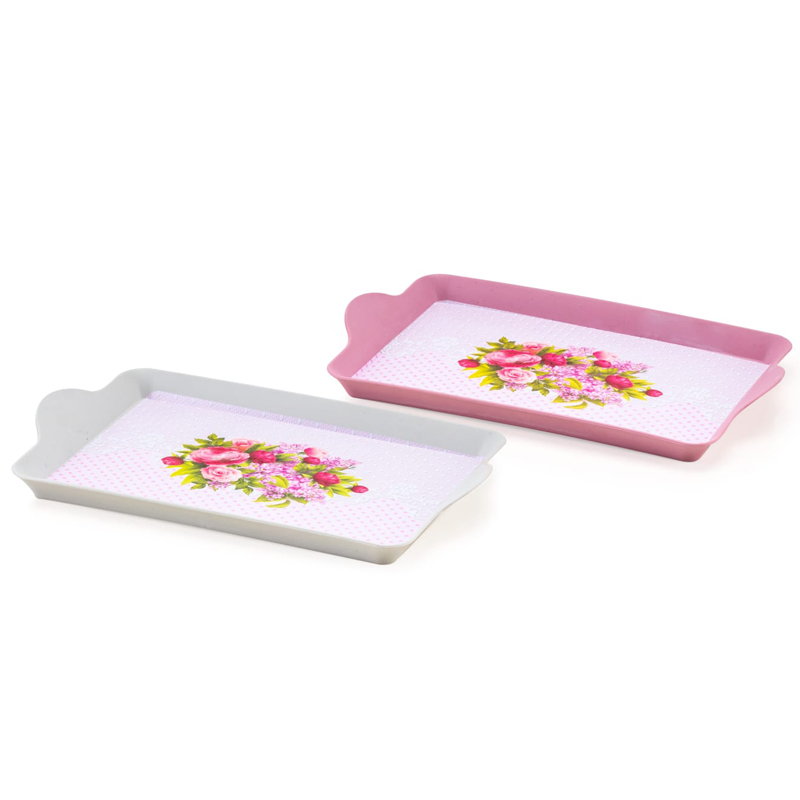PLATEAU DECO MIX:MENTHE-ROSE-BLANC 24 X 14 CM