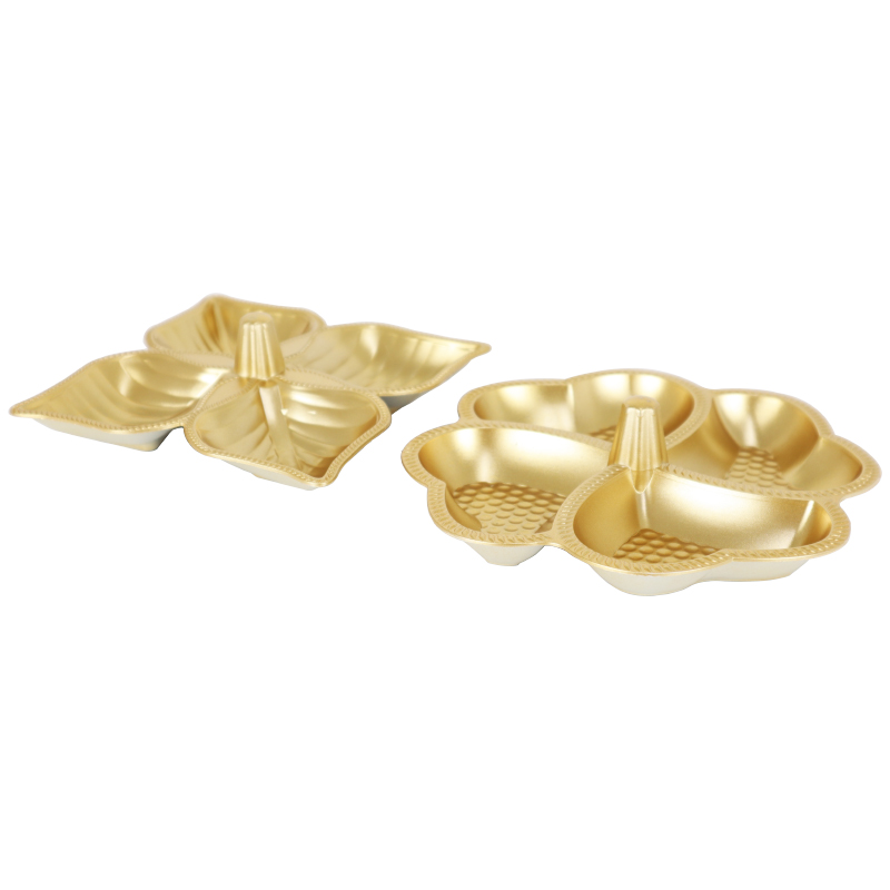 BOL APERITIF PLASTIQUE 4 COMPARTIMENTS MIX 2 DESIGNS (15X15X4 CM / 17X17X4 CM) MODELE OR 