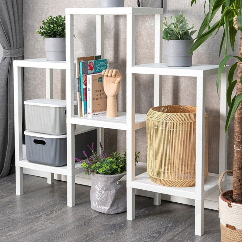ETAGERE DECO SALON PLASTIQUE 108X100X29 CM MIX GRIS/BLANC