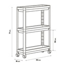 ETAGERE SLIM 3 NIVEAUX A ROULETTES 71X54X18 CM MIX BLANC/GRIS