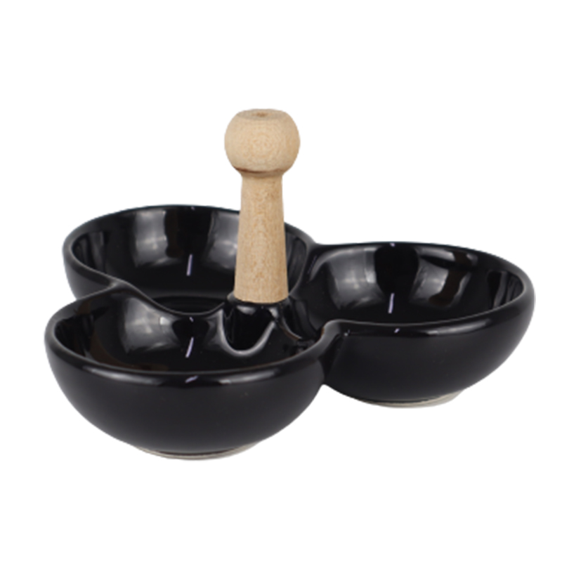 PLAT CERAMIQUE 3 COMPARTIMENTS 15 CM MIX NOIR/BLANC