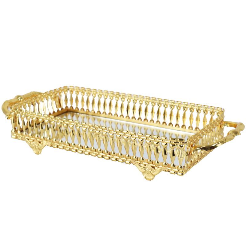 PLATEAU DECO RECTANGULAIRE METAL MODELE OR 26X13X6 CM - MIX 3 DESIGNS