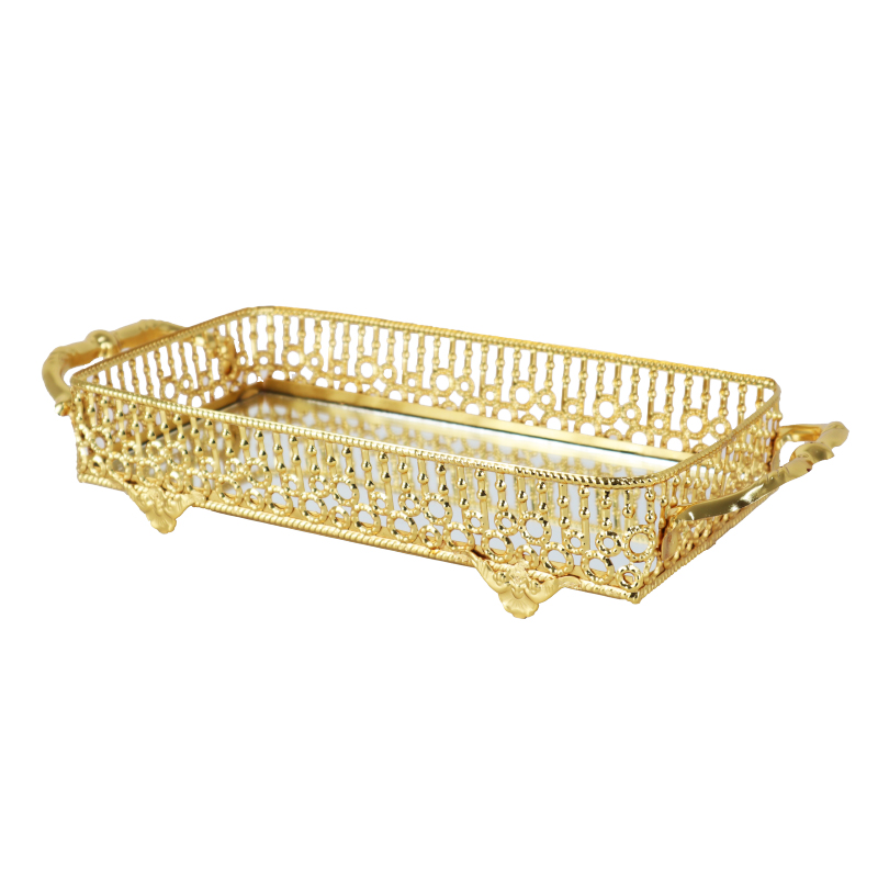 PLATEAU DECO RECTANGULAIRE METAL MODELE OR 26X13X6 CM - MIX 3 DESIGNS