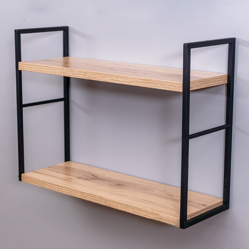 ETAGERE MURALE 2 NIVEAUX METAL/BOIS 47X16X35 CM 