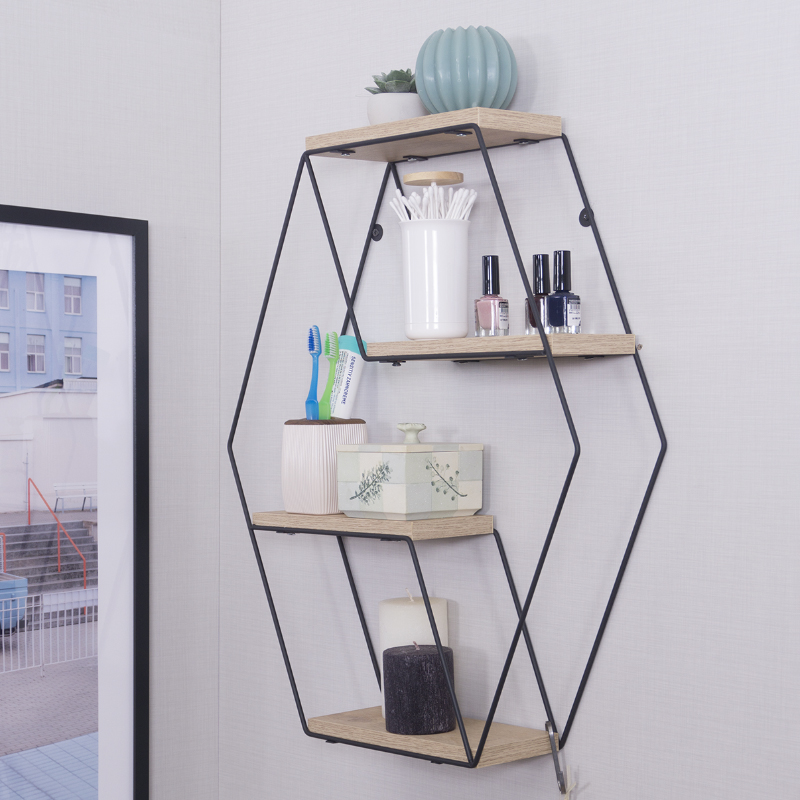 ETAGERE MURALE 4 POSITIONS METAL/BOIS 51X12X60 CM 