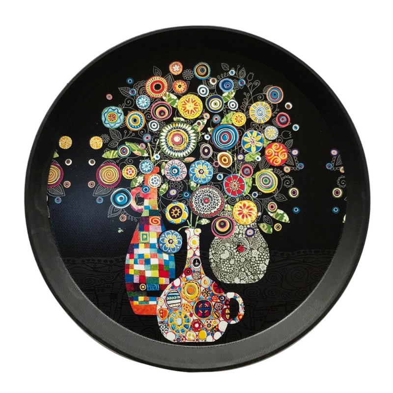 PLATEAU DECO ROND DIAMETRE 36 CM MIX BLANC/NOIR