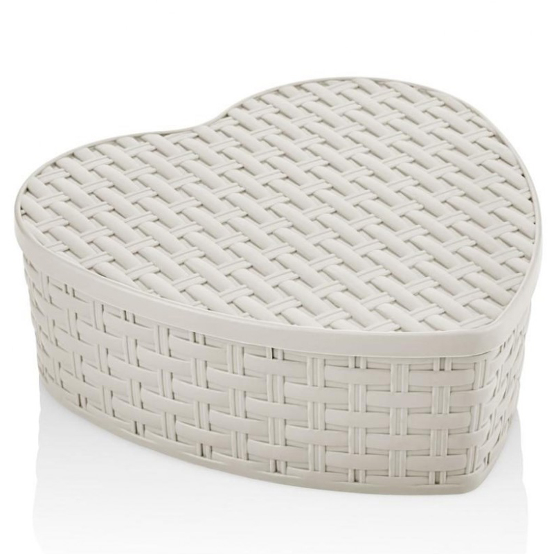 BOITE RANGEMENT PLASTIQUE CŒUR 23X23X8 CM MIX GRIS/BLANC/ROSE/MARRON