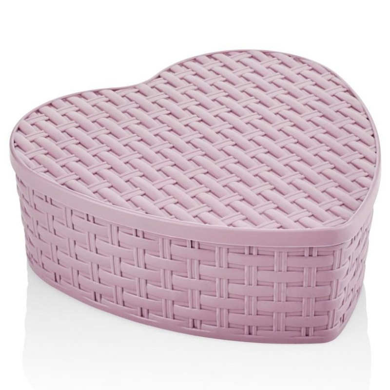 BOITE RANGEMENT PLASTIQUE CŒUR 23X23X8 CM MIX GRIS/BLANC/ROSE/MARRON