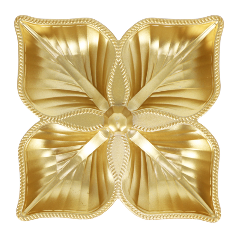 BOL APERITIF PLASTIQUE 4 COMPARTIMENTS MIX 2 DESIGNS (15X15X4 CM / 17X17X4 CM) MODELE OR