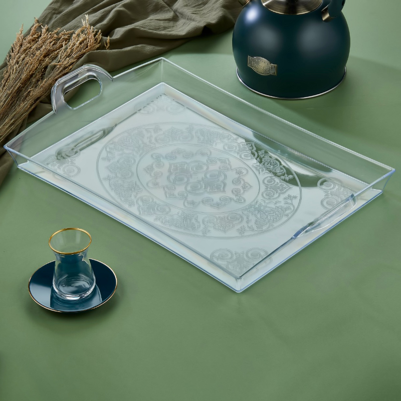PLATEAU DECO PLASTIQUE CRYSTAL LUXE 56X33X5 CM MIX TRANSPARENT/OR/MAT/NOIR