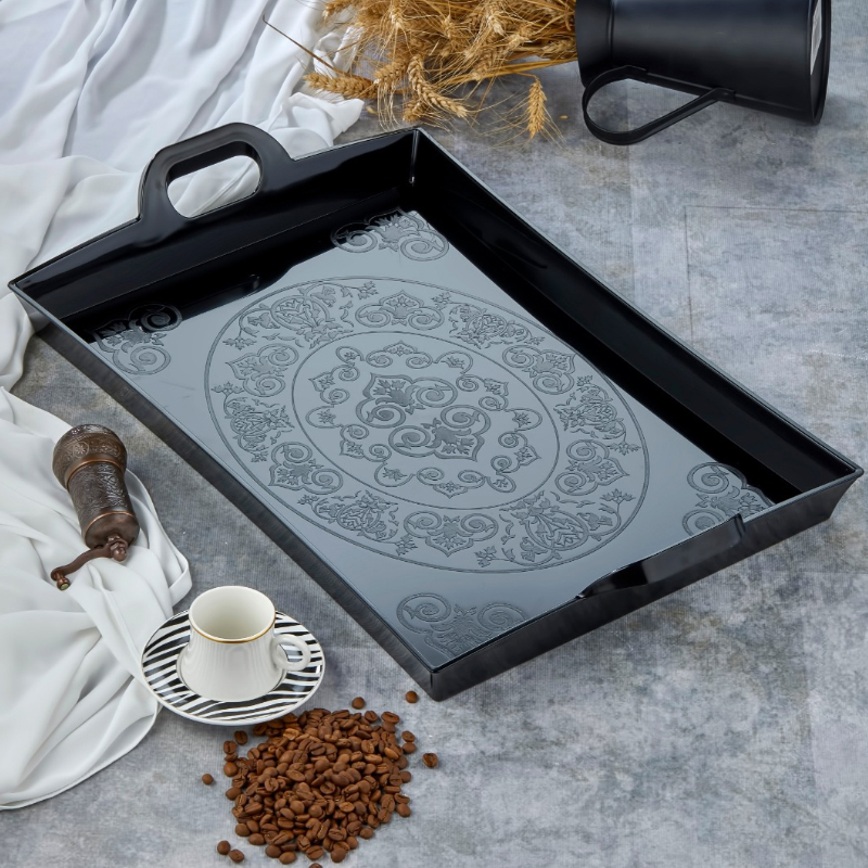 PLATEAU DECO PLASTIQUE CRYSTAL LUXE 56X33X5 CM MIX TRANSPARENT/OR/MAT/NOIR