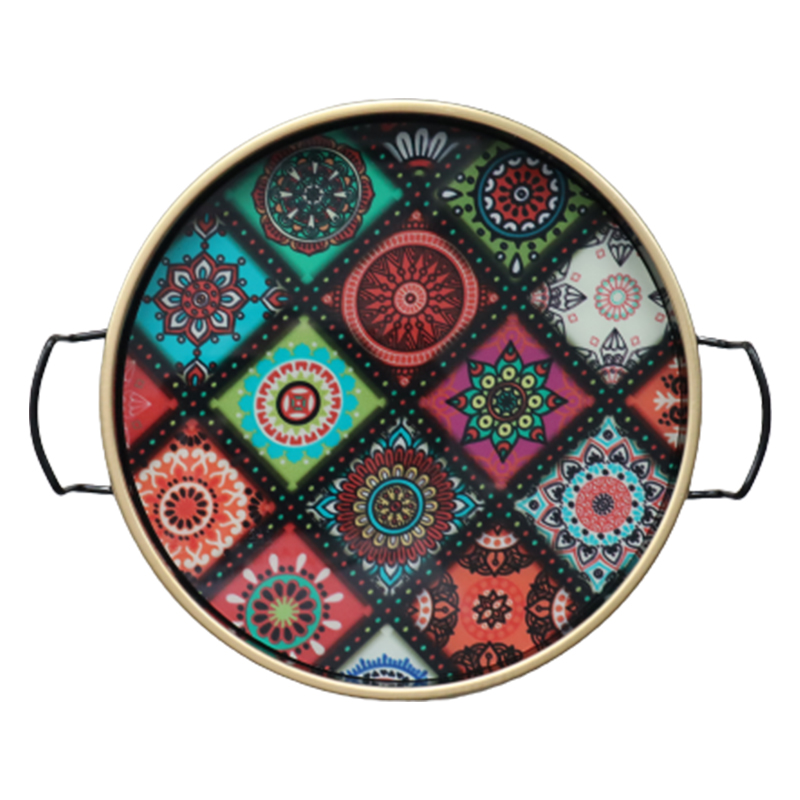 PLATEAU DECO 24 CM VERRE &amp; METAL MIX NOIR/BLANC