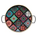 PLATEAU DECO 24 CM VERRE &amp; METAL MIX NOIR/BLANC