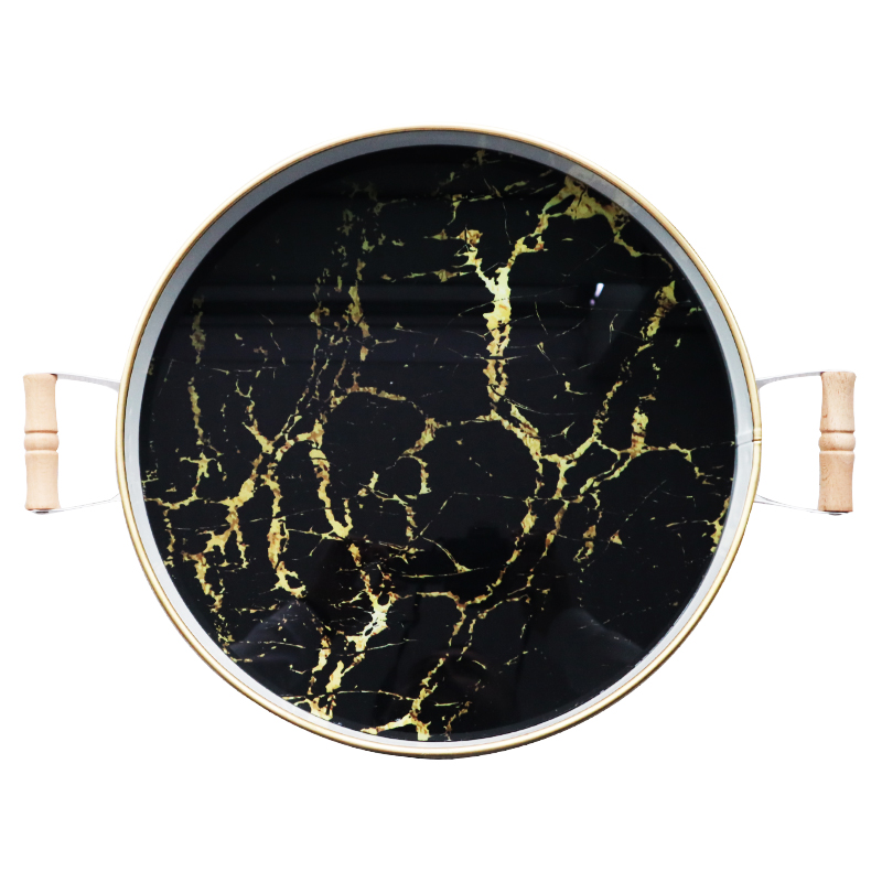 PLATEAU DECO 37 CM VERRE &amp; METAL MIX NOIR/BLANC