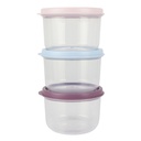 SET 3 MINI BOITES PLASTIQUE 3X175 ML MIX BLEU/ROSE/VIOLET