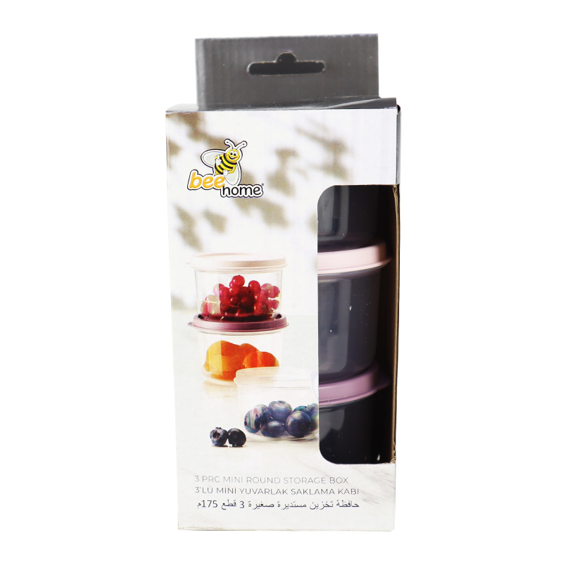 SET 3 MINI BOITES PLASTIQUE 3X175 ML MIX BLEU/ROSE/VIOLET
