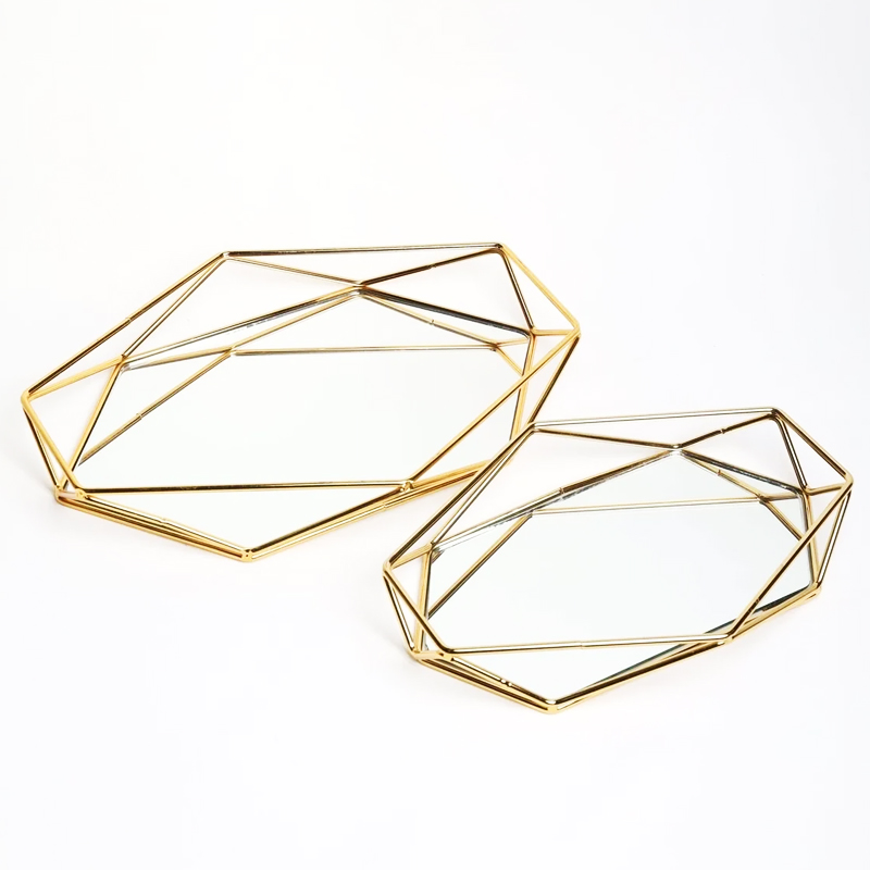 SET 2 PLATEAUX DECO METAL 34X30 &amp; 28X21 CM MODELE OR 