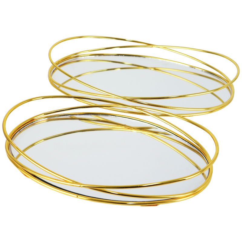 SET 2 PLATEAUX DECO METAL 38X26 &amp; 33X22 CM MODELE OR 