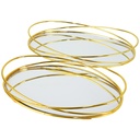 SET 2 PLATEAUX DECO METAL 38X26 &amp; 33X22 CM MODELE OR 