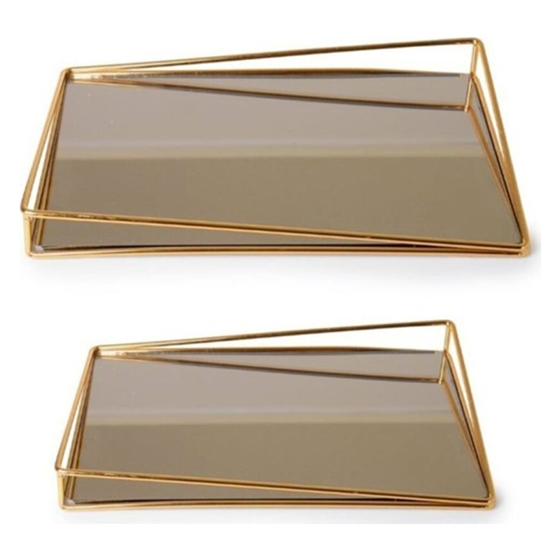 SET 2 PLATEAUX DECO METAL 36X25 &amp; 28X18 CM MODELE OR 