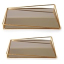 SET 2 PLATEAUX DECO METAL 36X25 &amp; 28X18 CM MODELE OR 