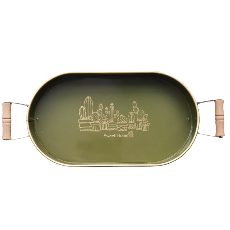 PLATEAU DECO 38 CM METAL MIX VERT/MARRON