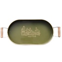 PLATEAU DECO 38 CM METAL MIX VERT/MARRON