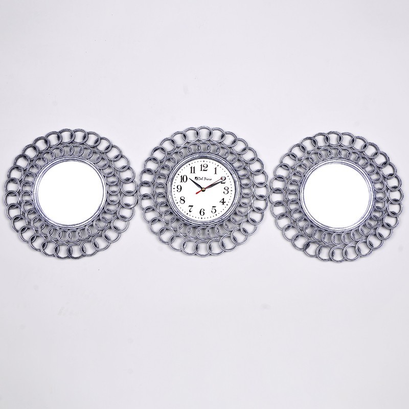 SET 3 PIECES HORLOGE + MIROIRS OR/ARGENT 3X30 CM