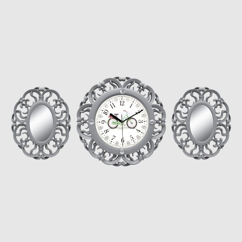 HORLOGE MURALE 3PCS DÉCO AVEC MIROIR-35X86CM BLANC/OR