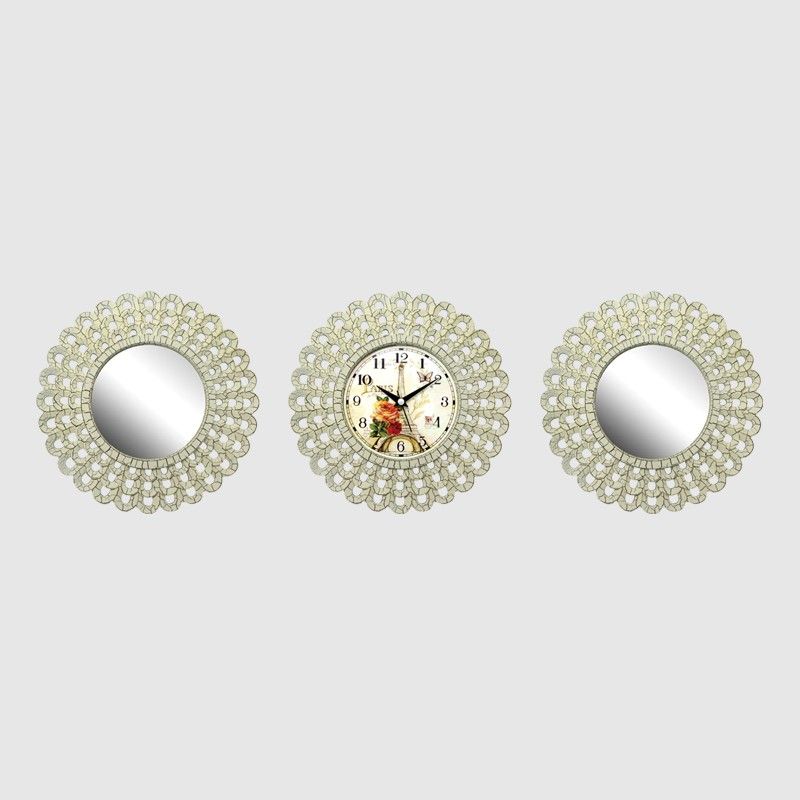 HORLOGE MURALE 3PCS DÉCO AVEC MIROIR-35X86CM BLANC/NOIR/OR