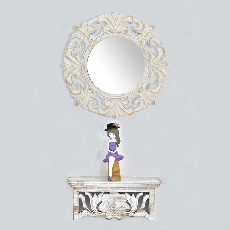 MIROIR MURAL 38X53CM ARGENT/BEIGE