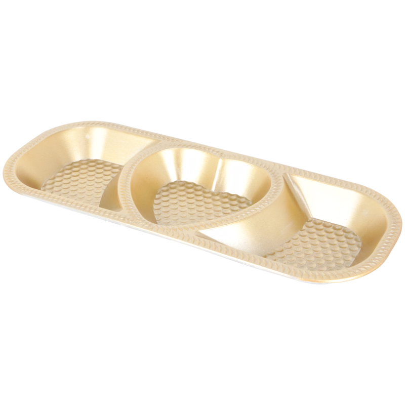 PLATEAU APERITIF 3 COMPARTIMENTS PLASTIQUE 27X10 CM COULEUR OR 
