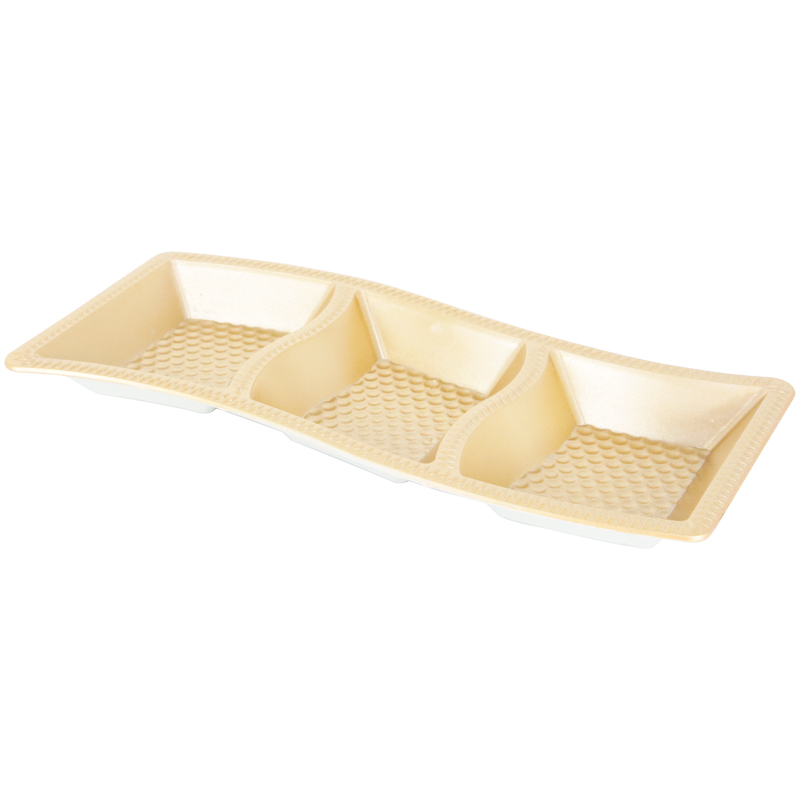 PLATEAU APERITIF 3 COMPARTIMENTS PLASTIQUE 27X10 CM COULEUR OR 