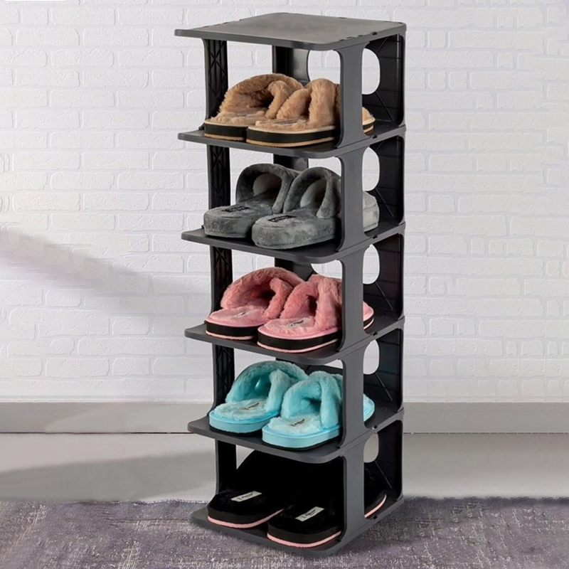 RANGE CHAUSSURES 5 NIVEAUX 28*25*80 CM (MIXE NOIR-GRIS)