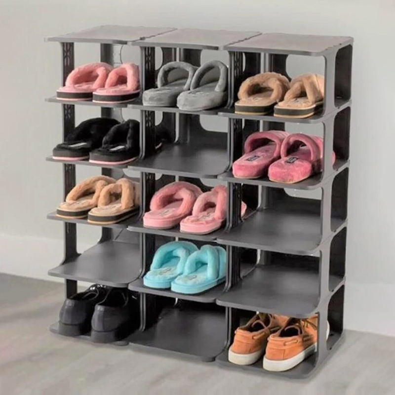 RANGE CHAUSSURES 5 NIVEAUX 28*25*80 CM (MIXE NOIR-GRIS)