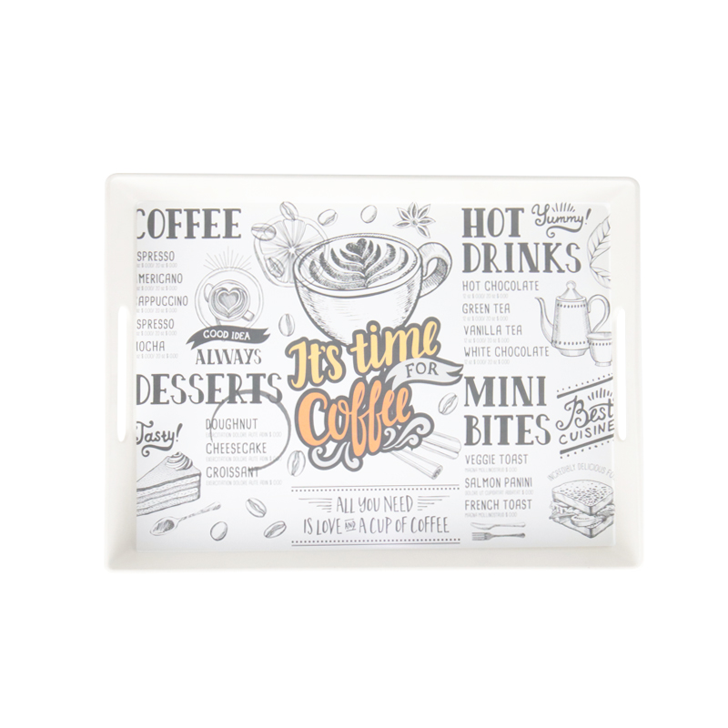 PLATEAU DECO PLASTIQUE 22X29 CM MIX BLANC NOIR DESIGN CAFE