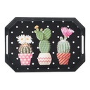 PLATEAU DECO PLASTIQUE OCTOGONAL 38X28 CM MIX BLANC NOIR  DESIGN CACTUS