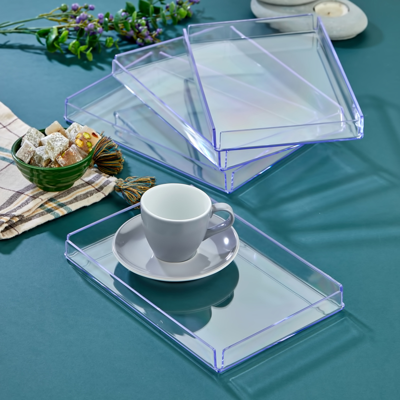 PLATEAU DECO CRYSTAL 22*15 CM MIX MAT OR NOIR TRANSPARENT