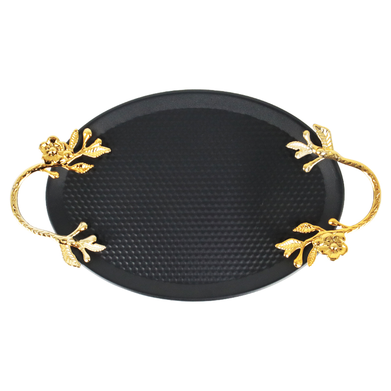 PLATEAU DECO METAL OVAL 30X21 CM MIX BLANC / NOIR