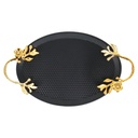 PLATEAU DECO METAL OVAL 30X21 CM MIX BLANC / NOIR