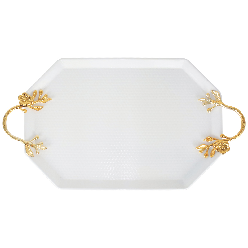 PLATEAU DECO METAL OCTOGONAL 42X28 CM MIX BLANC / NOIR