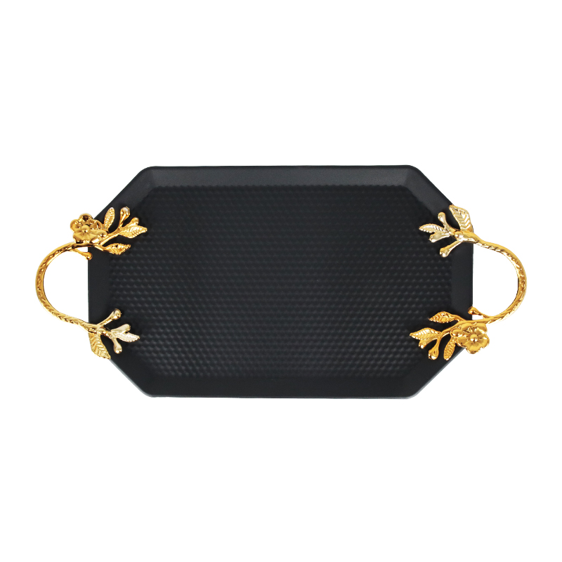 PLATEAU DECO METAL OCTOGONAL 36X21 CM MIX BLANC / NOIR