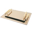 SET 2 PLATEAU DECO MIRROIR POIGNEE OR 26X17 CM + 33X23 CM 