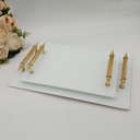 SET 2 PLATEAU DECO VERRE BLANC POIGNEE OR 26X17 CM + 33X23 CM 