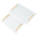 SET 2 PLATEAU DECO VERRE BLANC POIGNEE OR 26X17 CM + 33X23 CM 
